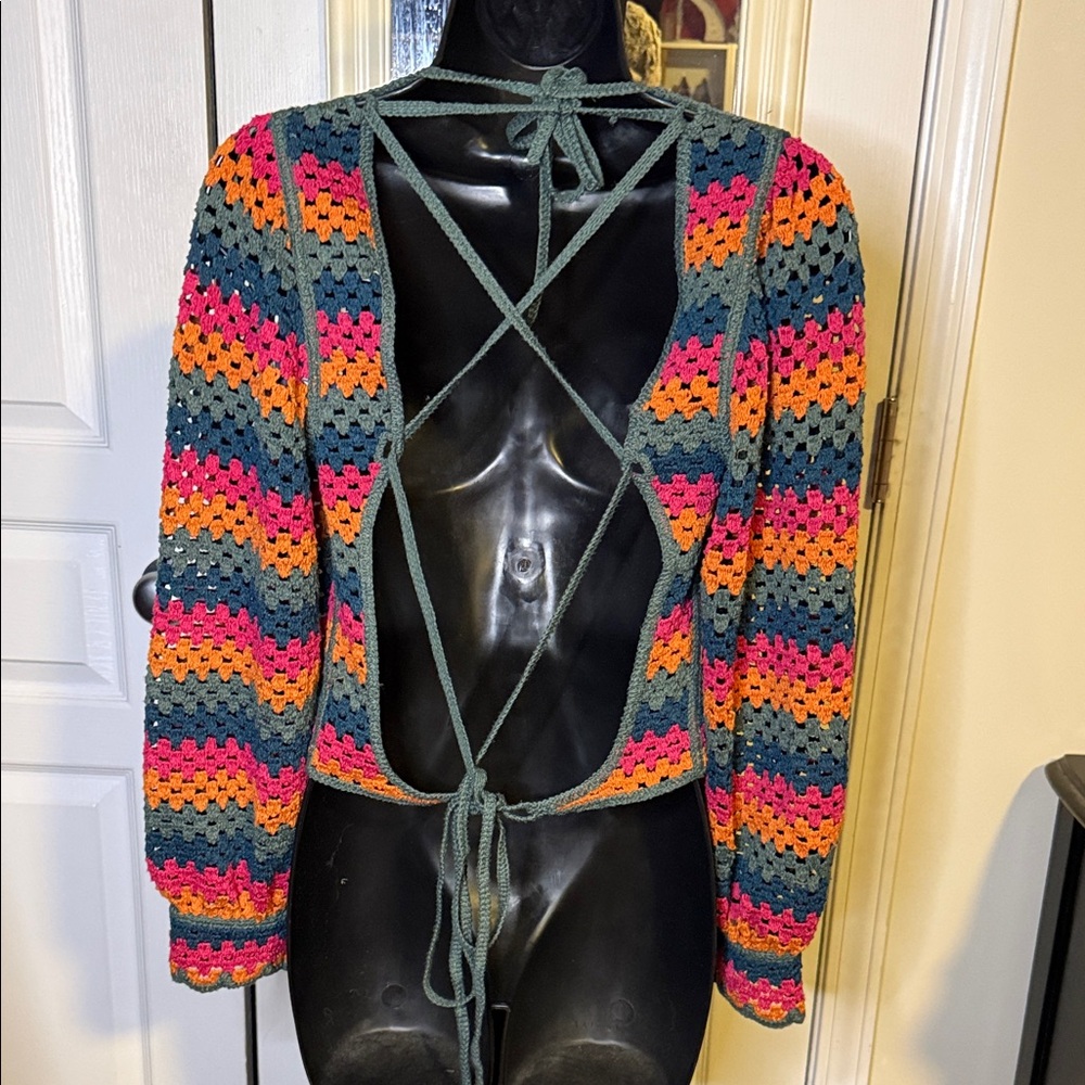NWT Zara Multicolor Knit TOP W/CRISS-CROSS BACK - Picture 6 of 16